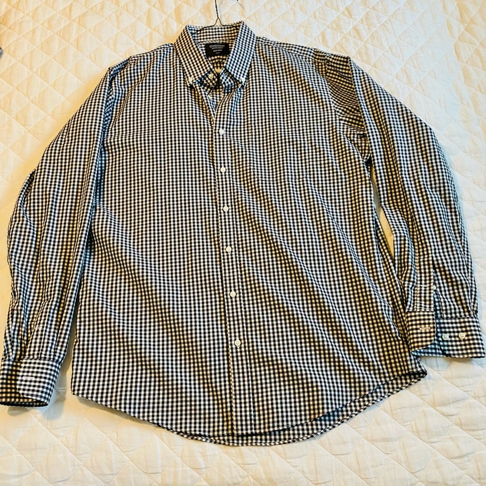 Nordstrom Black and White Dress Shirt with Checkered Pattern